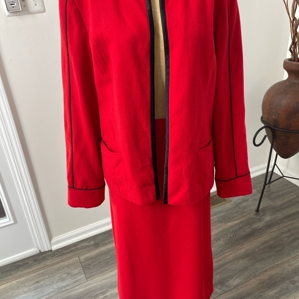 Koehler Vintage Womens Straight Skirt Suit Set 100% Wool Red Black Open Jacket - Picture 11 of 12
